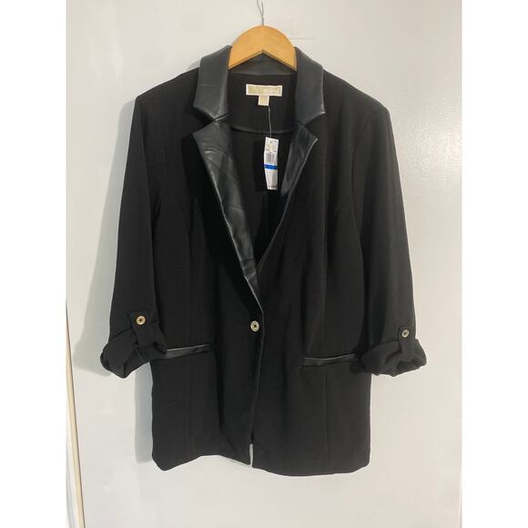 Michael Kors NEW blazer jacket women’s size XL black stretchy faux leather trim - Picture 1 of 4